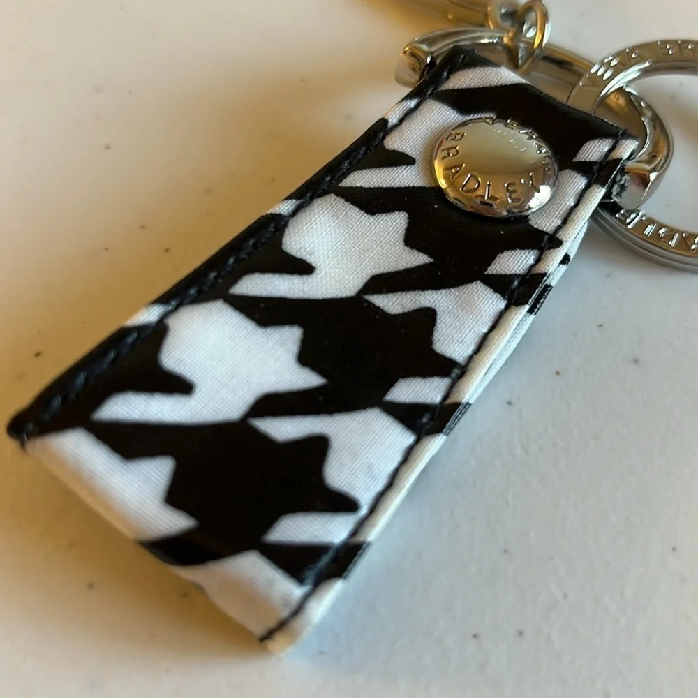 Vera Bradley Keychain Silver-tone Lobster Clip Key Ring Black White Houndstooth